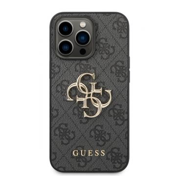 Husa telefon Guess pentru iPhone 14 Pro, 4G Big Metal Logo, Piele ecologica, Gri
