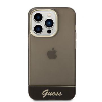 Husa telefon Guess pentru iPhone 14 Pro, Camera Outline and Logo Script, Plastic, Negru