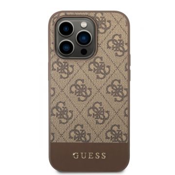 Husa telefon Guess pentru iPhone 14 Pro cu logo metalic, PC/TPU, Maro
