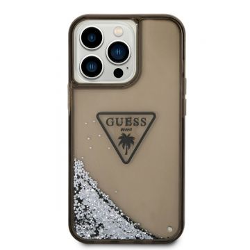Husa telefon Guess pentru iPhone 14 Pro, Liquid Glitter and Triangle Logo, Plastic, Negru