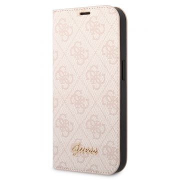 Husa de protectie telefon Guess pentru iPhone 14 Pro Max, Metal Camera Outline Book, Piele ecologica, Roz