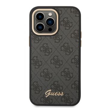 Husa telefon Guess pentru iPhone 14 Pro, Metal Camera Outline, Piele ecologica, Negru