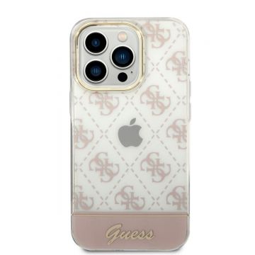 Husa telefon Guess pentru iPhone 14 Pro, Peony Glitter Script Logo, Plastic, Roz