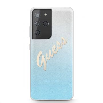 Husa telefon Guess pentru Samsung Galaxy S21 Ultra , Model Glitter Gradient Vintage, Albastru deschis