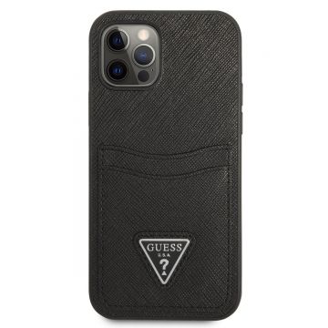 Husa telefon Guess, Saffiano Double Card Case, pentru iPhone 12 / 12 Pro Black