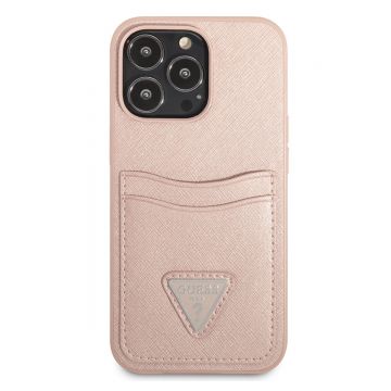 Husa telefon Guess, Saffiano Double Card Case, pentru iPhone 13 Pro Max, Plastic, Roz