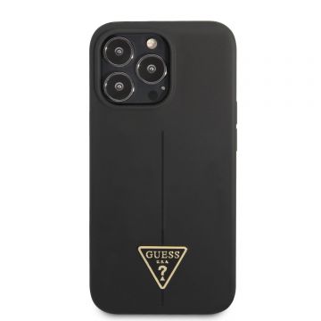 Husa telefon Guess, Silicone Line Triangle Case pentru Apple iPhone 13 Pro, Silicon, Negru