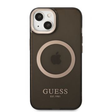 Husa telefon Guess, Traslucent MagSafe pentru Apple iPhone 13, Plastic, Negru