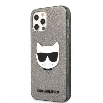 Husa telefon Karl Lagerfeld, Choupette Head Glitter Case pentru Apple iPhone 12/12 Pro, Negru