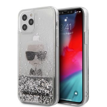 Husa telefon Karl Lagerfeld, Liquid Glitter Iconic Cover pentru Apple iPhone 12/12 Pro, Argintiu