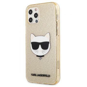 Husa telefon Karl Lagerfeld pentru iPhone 12 Pro Max, Choupette Head Full Glitter, Gold