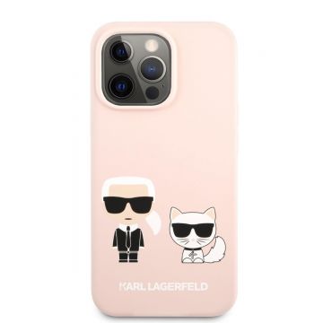 Husa de protectie telefon Karl Lagerfeld pentru iPhone 13 Mini, Karl Lagerfeld and Choupette, Silicon, KLHCP13SSSKCI, Pink