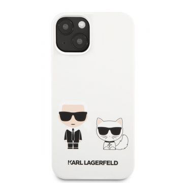 Husa telefon Karl Lagerfeld pentru iPhone 13 Mini, Karl Lagerfeld and Choupette, Silicon, KLHCP13SSSKCW, White