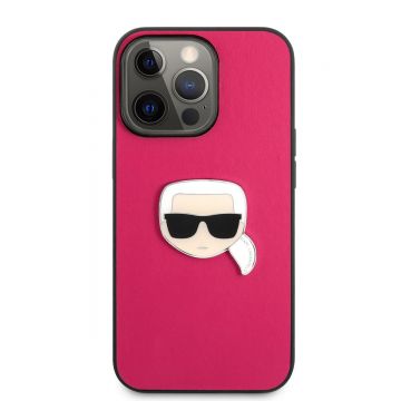 Husa telefon Karl Lagerfeld pentru iPhone 13 Pro, Karl Head, KLHCP13LPKMP, Piele ecologica, Pink