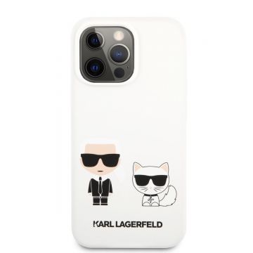 Husa telefon Karl Lagerfeld pentru iPhone 13 Pro, Karl Lagerfeld and Choupette, Silicon, KLHCP13LSSKCW, White