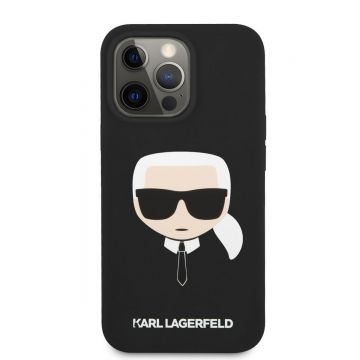 Husa de protectie telefon Karl Lagerfeld pentru iPhone 13 Pro Max, MagSafe, Karl Head, Silicon Lichid, Negru