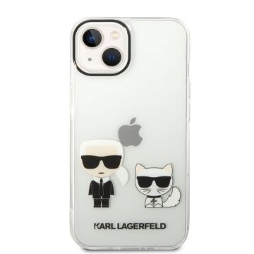 Husa telefon Karl Lagerfeld pentru iPhone 14, Ikonik Karl and Choupette, Plastic, Transparent