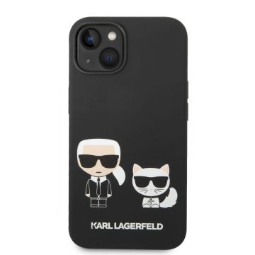 Husa telefon Karl Lagerfeld pentru iPhone 14, Karl and Choupette, MagSafe, Silicon lichid, Negru