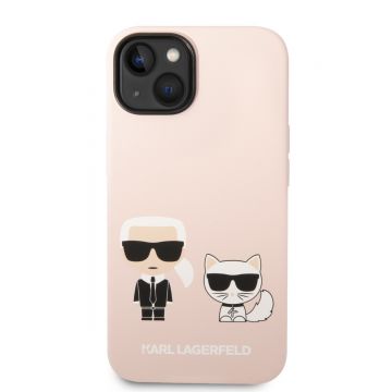 Husa de protectie telefon Karl Lagerfeld pentru iPhone 14, Karl and Choupette, MagSafe, Silicon lichid, Roz