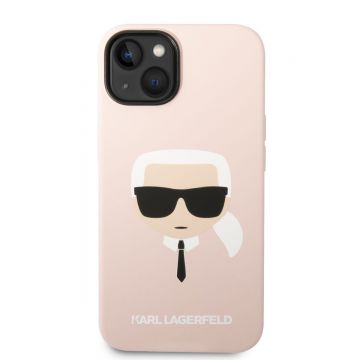 Husa de protectie telefon Karl Lagerfeld pentru iPhone 14, Karl Head, Silicon lichid, Roz