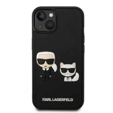 Husa telefon Karl Lagerfeld pentru iPhone 14, Karl Lagerfeld and Choupette 3D, Plastic, Negru