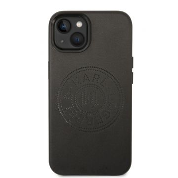 Husa telefon Karl Lagerfeld pentru iPhone 14, Perforated Logo and Metal Buttons, Piele ecologica, Negru
