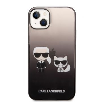 Husa telefon Karl Lagerfeld pentru iPhone 14 Plus, Gradient Karl and Choupette. Plastic, Negru
