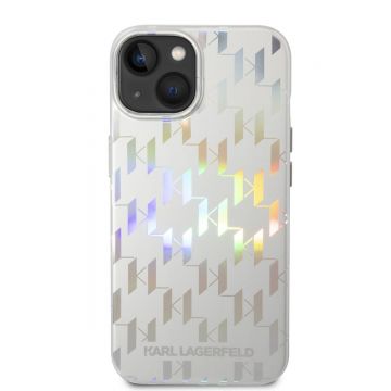 Husa telefon Karl Lagerfeld pentru iPhone 14 Plus, Iridiscent Monogram, Plastic, Argintiu