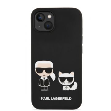 Husa telefon Karl Lagerfeld pentru iPhone 14 Plus, Karl and Choupette, MagSafe, Silicon lichid, Negru
