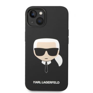 Husa telefon Karl Lagerfeld pentru iPhone 14 Plus, Karl Head, MagSafe, Silicon lichid, Negru
