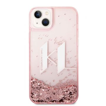 Husa telefon Karl Lagerfeld pentru iPhone 14 Plus, Liquid Glitter Big KL Logo, Plastic, Roz