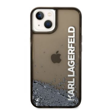 Husa de protectie telefon Karl Lagerfeld pentru iPhone 14 Plus, Liquid Glitter Elongated Logo, Plastic, Negru