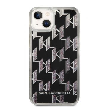 Husa de protectie telefon Karl Lagerfeld pentru iPhone 14 Plus, Monogram Liquid Glitter, Plastic, Negru