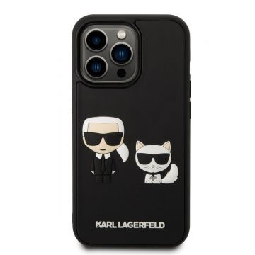 Husa telefon Karl Lagerfeld pentru iPhone 14 Pro, 3D Karl and Choupette, Plastic, Negru