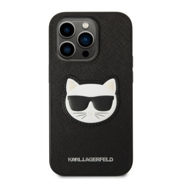 Husa telefon Karl Lagerfeld pentru iPhone 14 Pro, Choupette Head, Piele ecologica, Negru