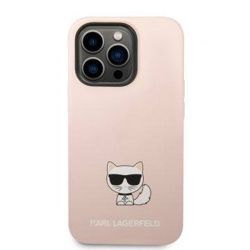 Husa telefon Karl Lagerfeld pentru iPhone 14 Pro, Choupette, Silicon lichid, Roz