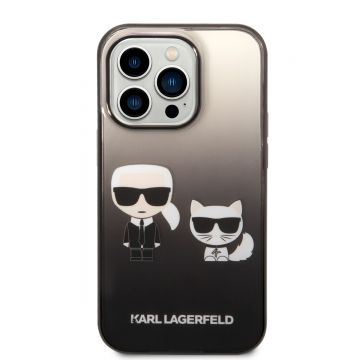 Husa telefon Karl Lagerfeld pentru iPhone 14 Pro, Gradient Karl and Choupette. Plastic, Negru