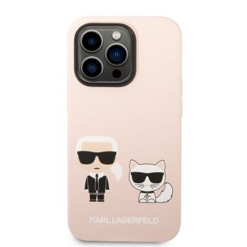 Husa telefon Karl Lagerfeld pentru iPhone 14 Pro, Karl and Choupette, MagSafe, Silicon lichid, Roz