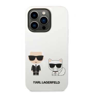 Husa telefon Karl Lagerfeld pentru iPhone 14 Pro, Karl and Choupette, Silicon lichid, Alb