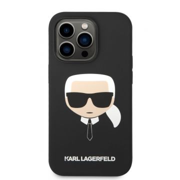 Husa telefon Karl Lagerfeld pentru iPhone 14 Pro, Karl Head, MagSafe, Silicon lichid, Negru