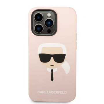 Husa telefon Karl Lagerfeld pentru iPhone 14 Pro, Karl Head, MagSafe, Silicon lichid, Roz