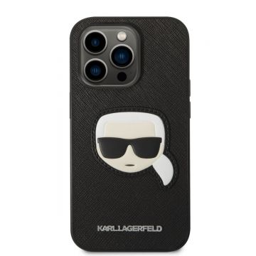 Husa telefon Karl Lagerfeld pentru iPhone 14 PRO, Karl Head, Piele ecologica, Negru