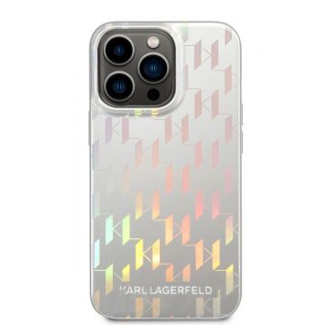 Husa telefon Karl Lagerfeld pentru iPhone 14 Pro Max, Iridiscent Monogram, Plastic, Argintiu