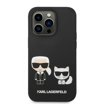 Husa telefon Karl Lagerfeld pentru iPhone 14 Pro Max, Karl and Choupette, MagSafe, Silicon lichid, Negru