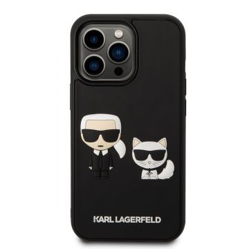 Husa telefon Karl Lagerfeld pentru iPhone 14 Pro Max, Karl Lagerfeld and Choupette 3D, Plastic, Negru