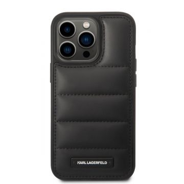 Husa telefon Karl Lagerfeld pentru iPhone 14 Pro Max, Quilted Puffy Ikonik Logo, Piele ecologica, Negru