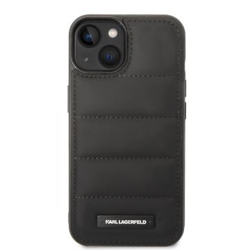 Husa telefon Karl Lagerfeld pentru iPhone 14, Quilted Puffy Metal Logo, Piele ecologica, Negru