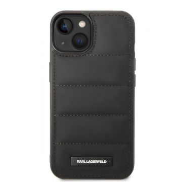 Husa de protectie telefon Karl Lagerfeld pentru iPhone 14, Quilted Puffy Metal Logo, Piele ecologica, Negru