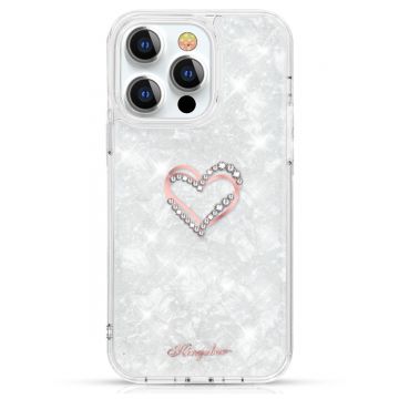 Husa telefon pentru iPhone 13 Pro, Kingxbar, Epoxy cu cristale Swarovski, Plastic, Alb
