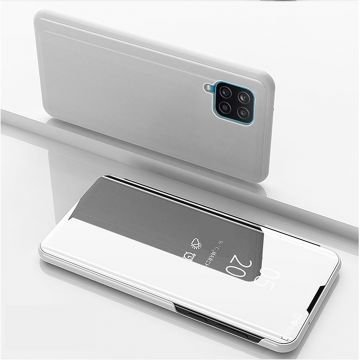 Husa telefon pentru Samsung Galaxy A72, LED View, Piele si sticla, Argintiu